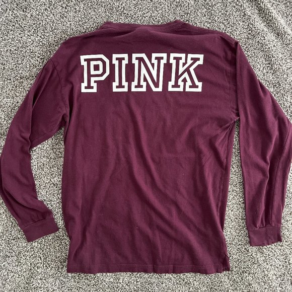 Maroon Long Sleeve Victorias Secret PINK Shirt Small - Picture 1 of 6